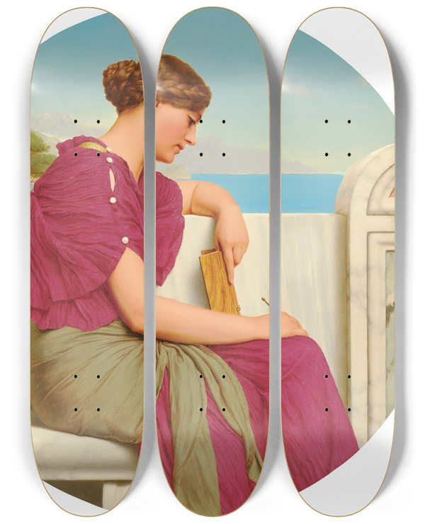 Triptych art skateboard deck of John William Godward The Answer by John William Godward (1861-1922)