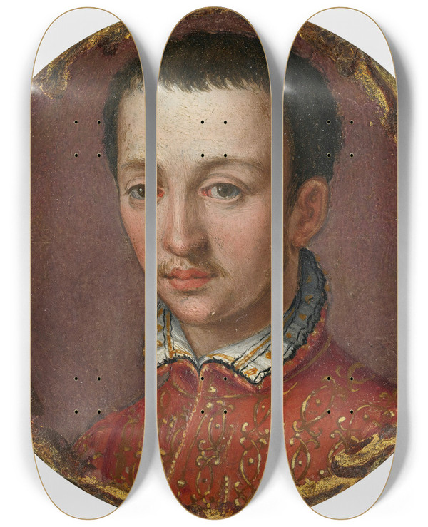 Triptych art skateboard deck of Alessandro Allori Portrait Of Francesco I De Medici 15411587 by Alessandro Allori (1535-1607)
