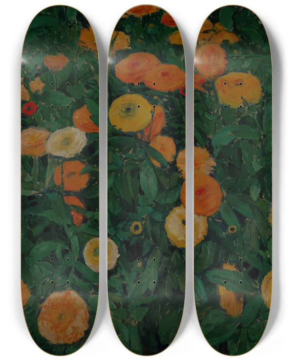 Triptych art skateboard deck of Koloman Moser Marigolds by Koloman Moser (1868-1918)