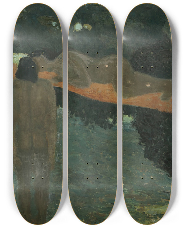 Triptych art skateboard deck of Pedro Figari El Beso by Pedro Figari (1861-1938)