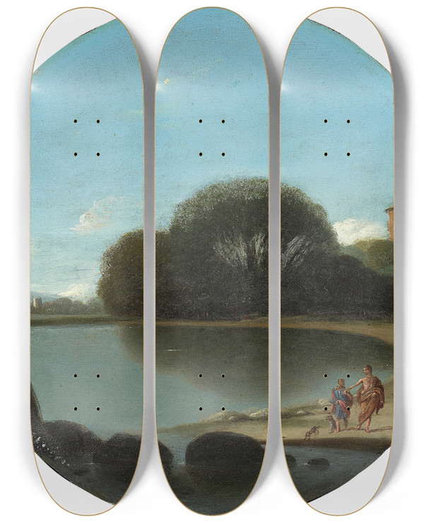 Triptych art skateboard deck of Goffredo Wals Kstenlandschaft Mit Figuren by Goffredo Wals (1595-1638)