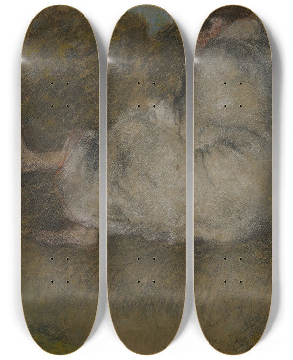 Triptych art skateboard deck of Edgar Degas Femme Assise Sur Un Divan by Edgar Degas (1834-1917)