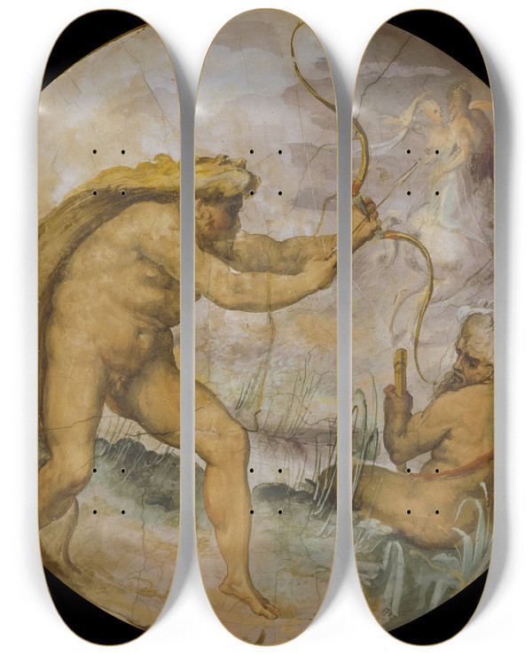 Triptych art skateboard deck of Marco Marchetti Hercules Kills Nessus by Marco Marchetti (1528-1588)