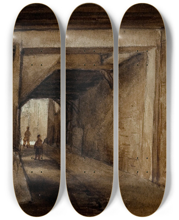 Triptych art skateboard deck of Augustesbastien Bnard Passage Saint Jean De Latran_1 by Auguste-Sbastien Bnard (1810-1873)
