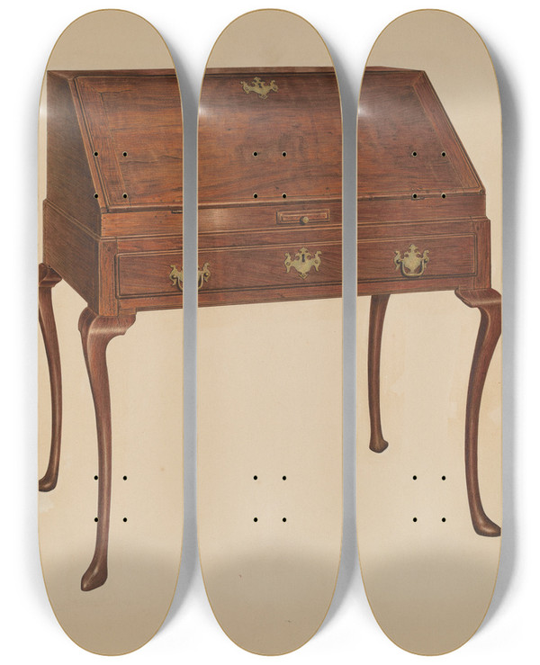 Triptych art skateboard deck of Harry Eisman Desk by Harry Eisman