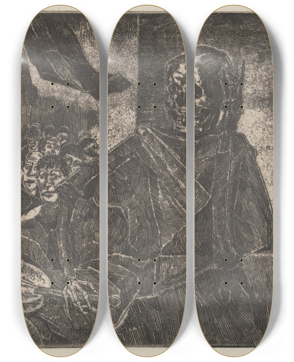 Triptych art skateboard deck of Aloys Wach Barrikade by Aloys Wach (1892-1940)