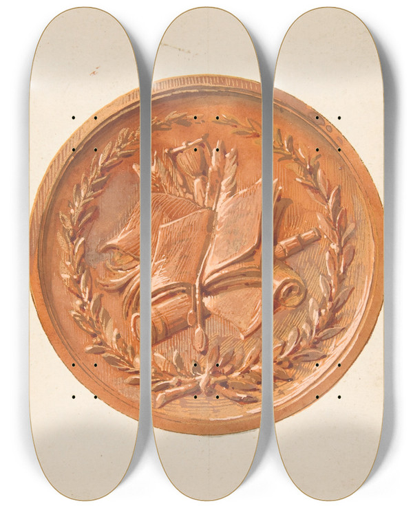 Triptych art skateboard deck of Julesedmondcharles Lachaise Allegory Of The Arts by Jules-Edmond-Charles Lachaise (1897)