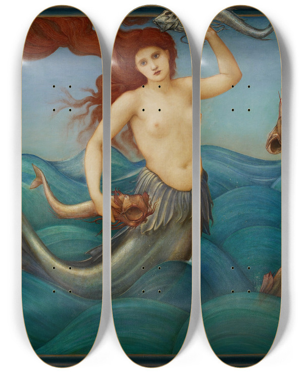 Triptych art skateboard deck of Sir Edward Coley Burnejones A Seanymph by Sir Edward Coley Burne-Jones (1833-1898)