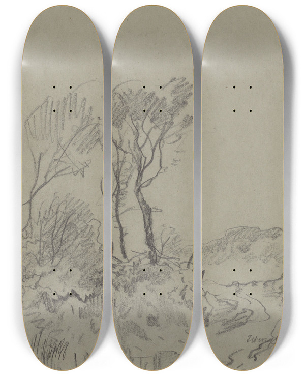 Triptych art skateboard deck of Josef Wenglein Tree Studies by Josef Wenglein (1845-1919)