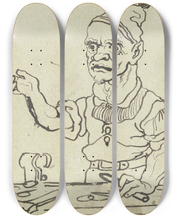 Triptych art skateboard deck of Hieronymus Hess Locksmith At The Vice by Hieronymus Hess (1799-1850)