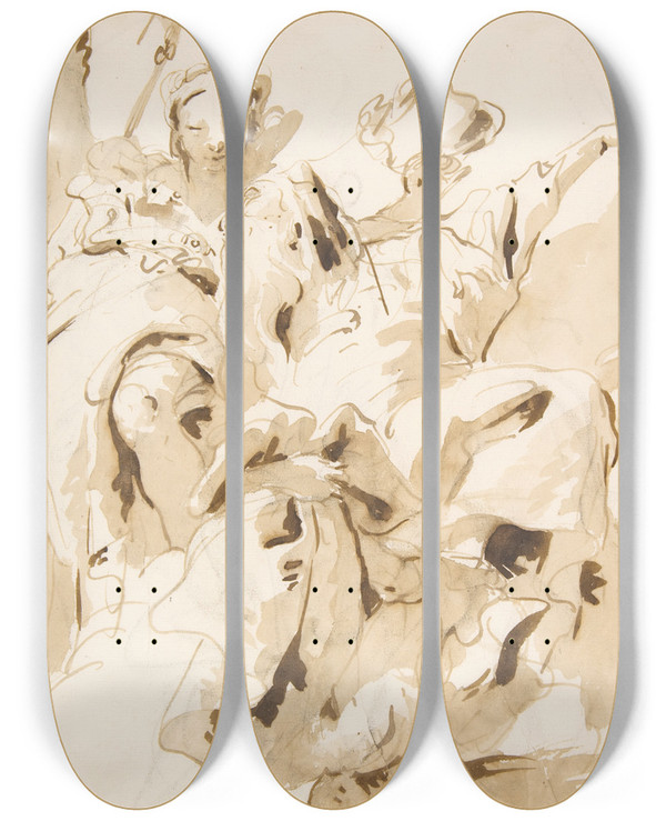Triptych art skateboard deck of Giovanni Battista Tiepolo Virtue Crowning A Bearded Man by Giovanni Battista Tiepolo (1696-1770)