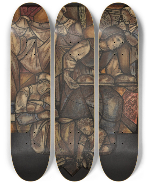 Triptych art skateboard deck of Richard Nicolas Roland Holst Ontwerp Voor Raam In Het Stadhuis In Amsterdam by Richard Nicolaus Roland Holst (1868-1938)