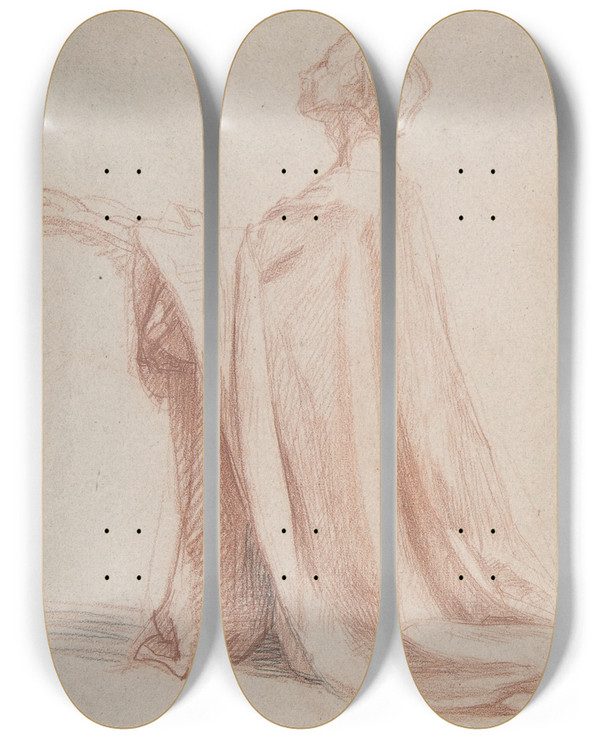 Triptych art skateboard deck of Alexandre Laemlein Kneeling Draped Figure by Alexandre Laemlein (1813-1871)