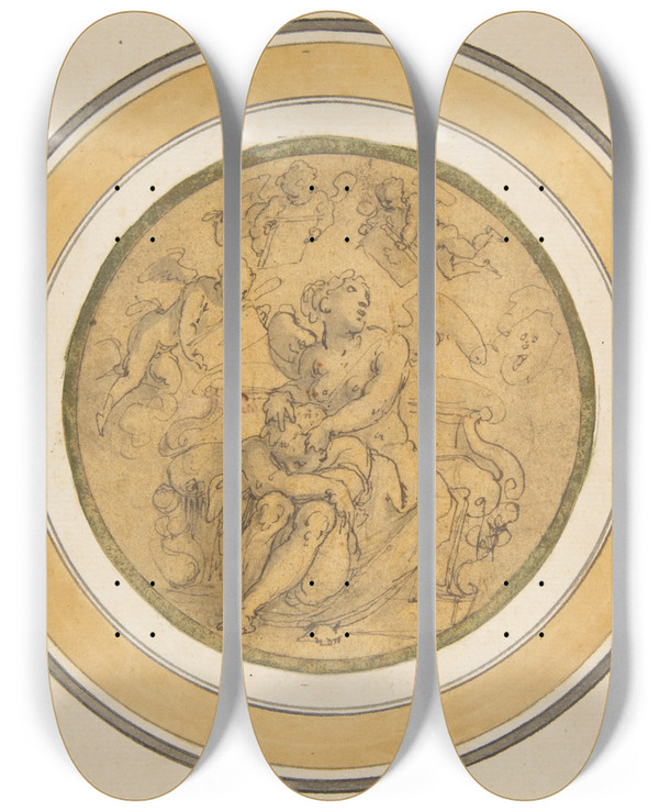 Triptych art skateboard deck of Giorgio Vasari Allegory Of Sleep by Giorgio Vasari (1511-1574)