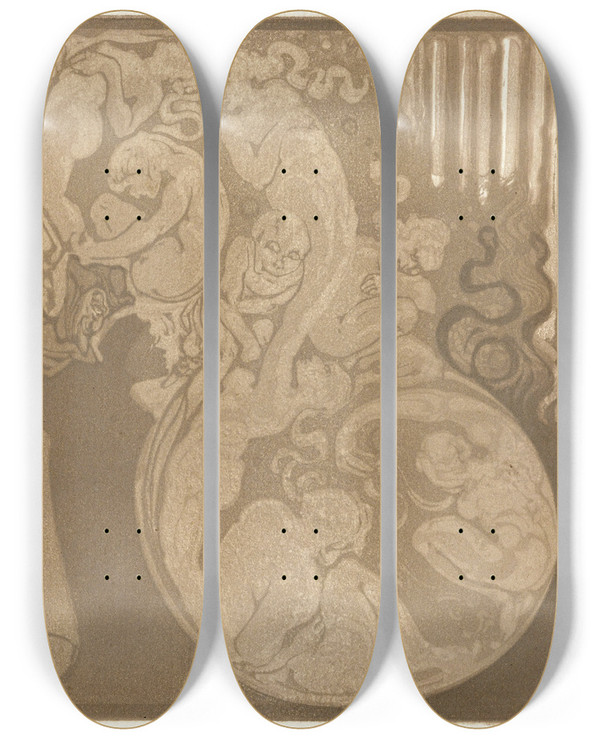 Triptych art skateboard deck of Bernard Willem Wierink Droomachtig Tafereel_1 by Bernard Willem Wierink (1856-1939)