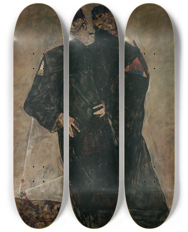 Triptych art skateboard deck of Egon Schiele The Hermits by Egon Schiele (1890-1918)