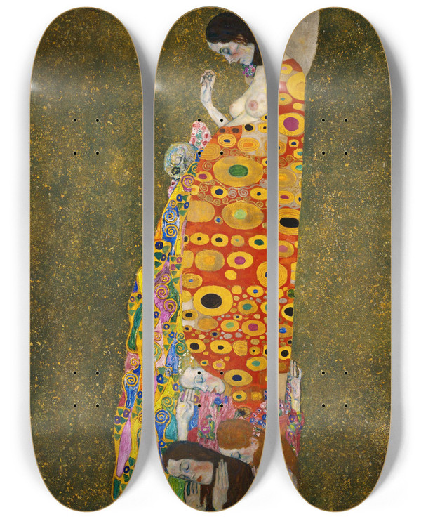 Triptych art skateboard deck of Gustav Klimt Hope Ii by Gustav Klimt (1862-1918)