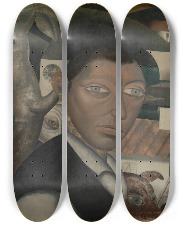 Triptych art skateboard deck of Gustave Van De Woestijne Fugue by Gustave Van De Woestijne (1881-1947)