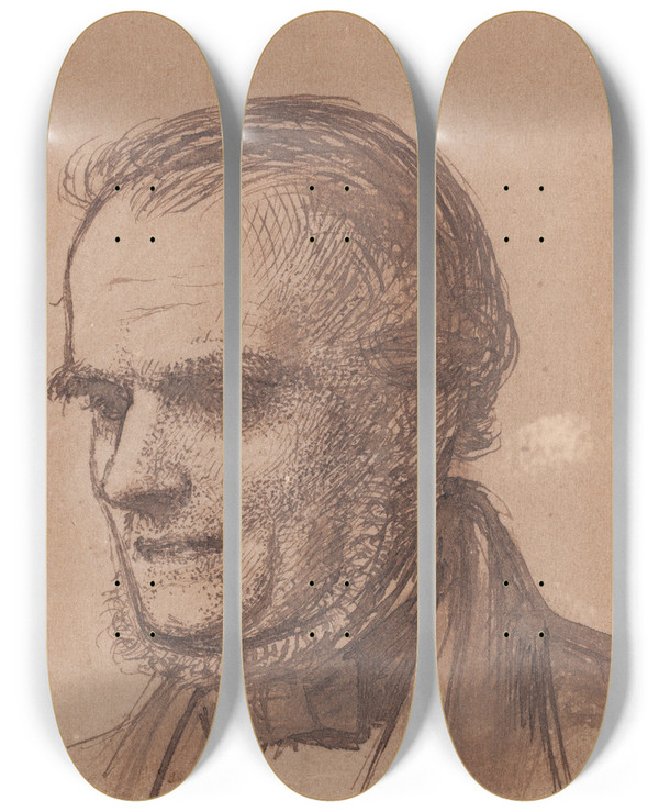 Triptych art skateboard deck of William Holman Hunt The Artists Father William Hunt by William Holman Hunt (1827-1910)