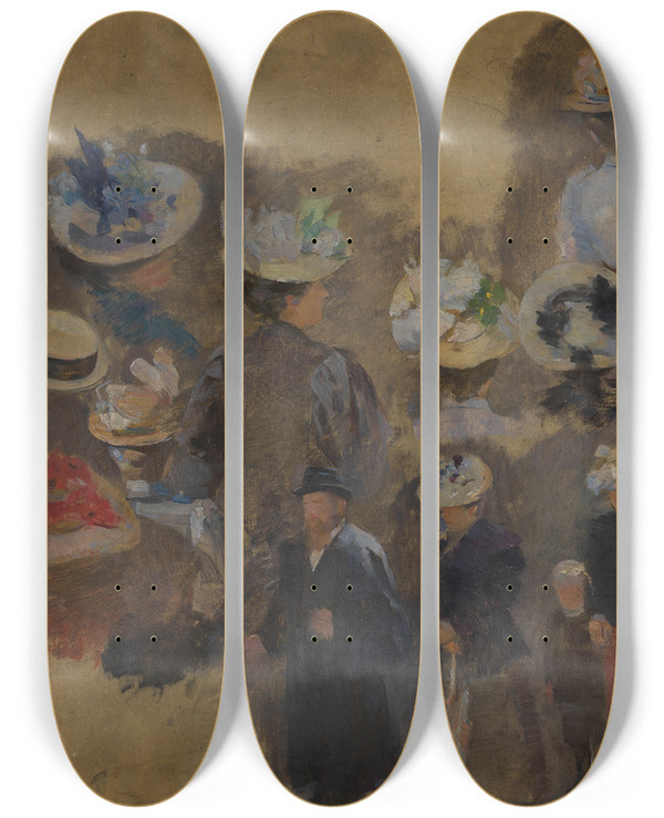 Triptych art skateboard deck of Susanne Renate Granitsch Lskizze Mit Verschiedenen Figuren Und Hutstudien by Susanne Renate Granitsch (1869-1946)