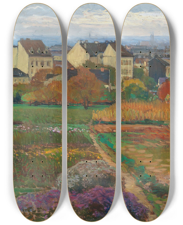 Triptych art skateboard deck of Carl Moll Dbling Wien by Carl Moll (1861-1945)