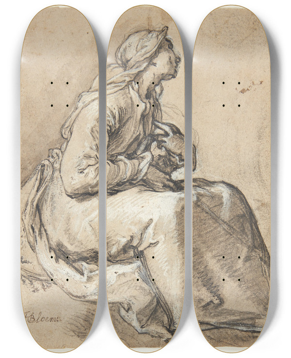 Triptych art skateboard deck of Abraham Bloemaert A Seated Woman Facing Right by Abraham Bloemaert (1564-1651)