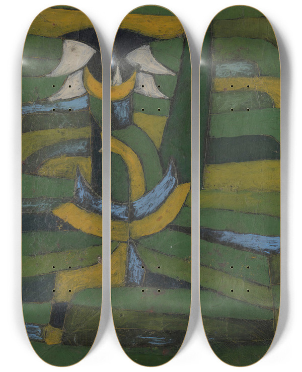 Triptych art skateboard deck of Paul Klee White Blossom In The Garden by Paul Klee (1879-1940)