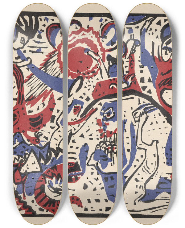 Triptych art skateboard deck of Wassily Kandinsky Klnge Pl11 by Wassily Kandinsky (1866-1944)