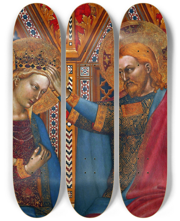 Triptych art skateboard deck of Giovanni Da Milano Coronation Of The Virgin by Giovanni da Milano