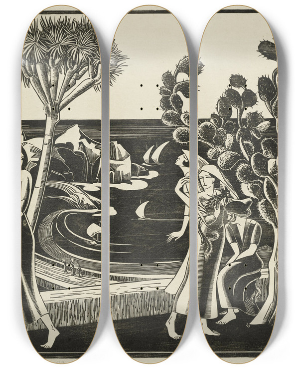 Triptych art skateboard deck of Bernard Essers T Haantje by Bernard Essers (1893-1945)