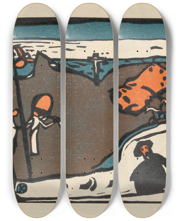 Triptych art skateboard deck of Wassily Kandinsky Klnge Pl16 by Wassily Kandinsky (1866-1944)