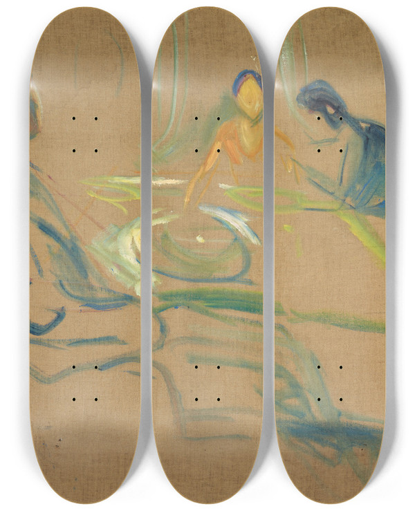 Triptych art skateboard deck of Edvard Munch The Wedding Of The Bohemian by Edvard Munch (1863-1944)