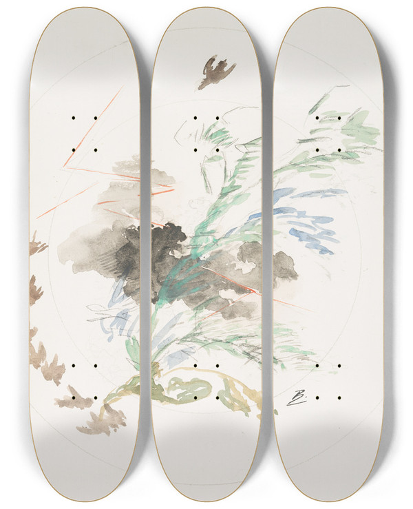 Triptych art skateboard deck of Flix Bracquemond Lorage_2 by Felix Bracquemond (1833-1914)