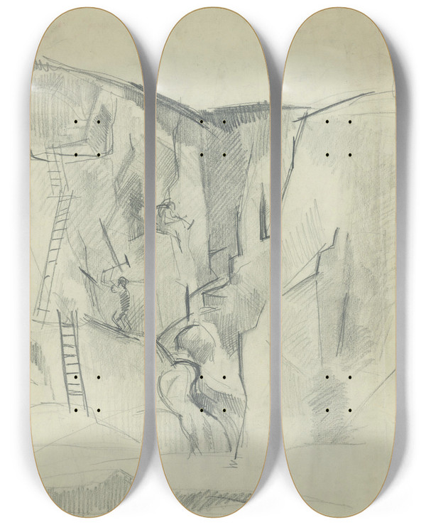 Triptych art skateboard deck of Vilmos Abanovk Banci by Vilmos Aba Novak (1894-1942)