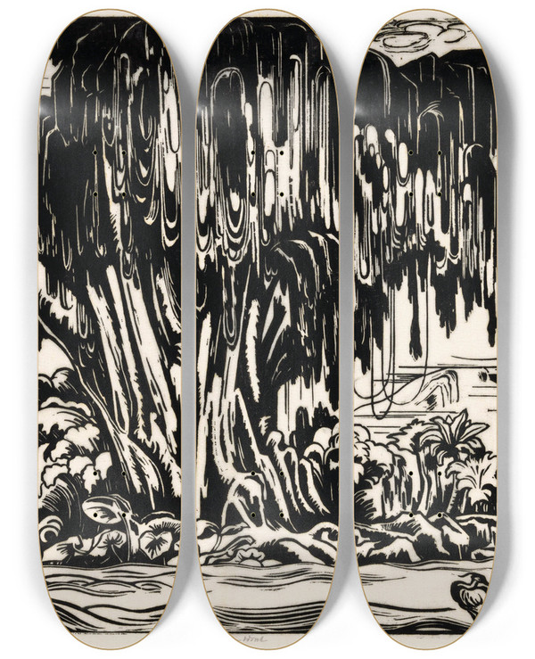 Triptych art skateboard deck of Johannes Frederik Engelbert Ten Klooster Waringin by Johannes Frederik Engelbert Ten Klooster (1873-1940)