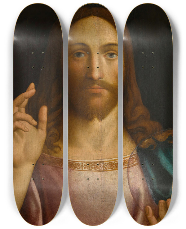 Triptych art skateboard deck of Francesco Bissolo Christ The Redeemer by Francesco Bissolo (1470-1554)