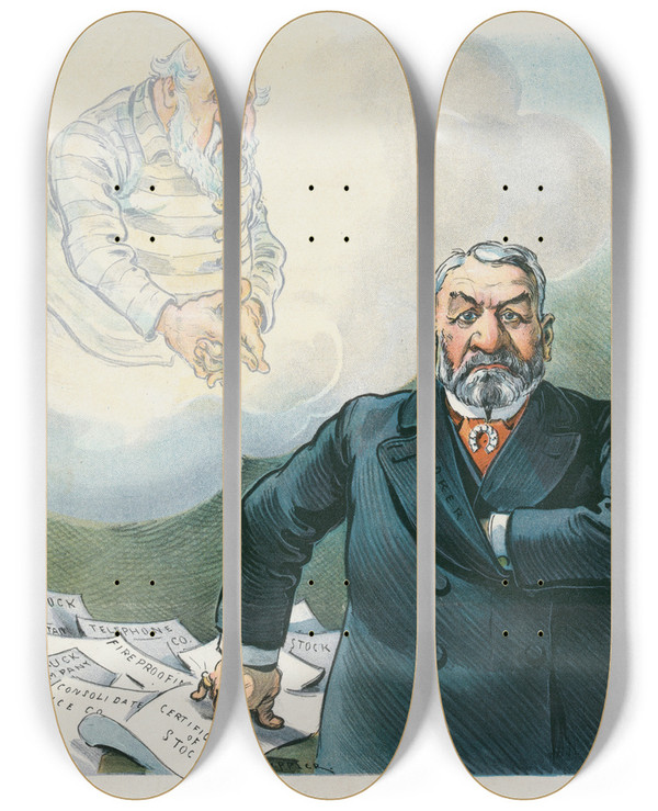 Triptych art skateboard deck of Udo Keppler He Lived Too Soon by Udo Keppler (1872-1956)