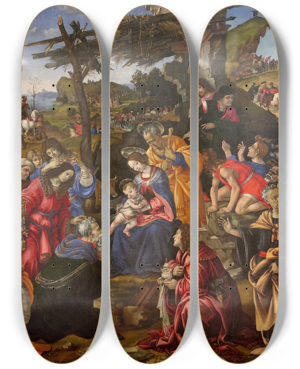 Triptych art skateboard deck of Filippino Lippi Adoration Of The Magi by Filippino Lippi (1457-1504)