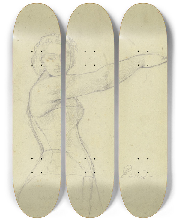 Triptych art skateboard deck of Victor Mller Die Den Rasenden Roland Zugunsten Eines Neuen Liebhabers Verlassende Angelika Aus Der Szene Im Ariostischem Geist by Victor Muller (1829-1871)