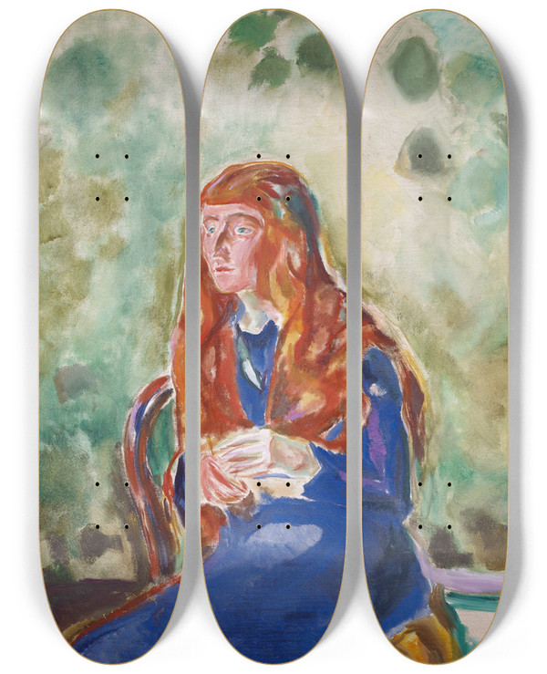 Triptych art skateboard deck of Edvard Munch Portrait Of Kte Perls_2 by Edvard Munch (1863-1944)