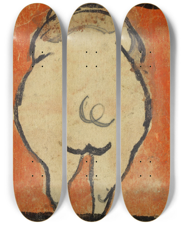 Triptych art skateboard deck of Egon Schiele Schwein Von Hinten by Egon Schiele (1890-1918)