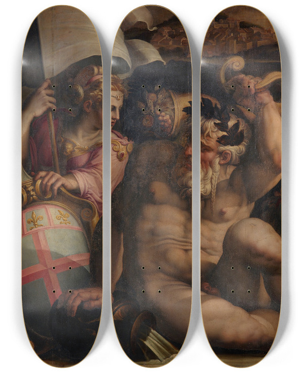 Triptych art skateboard deck of Giorgio Vasari Allegory Of Romagna by Giorgio Vasari (1511-1574)
