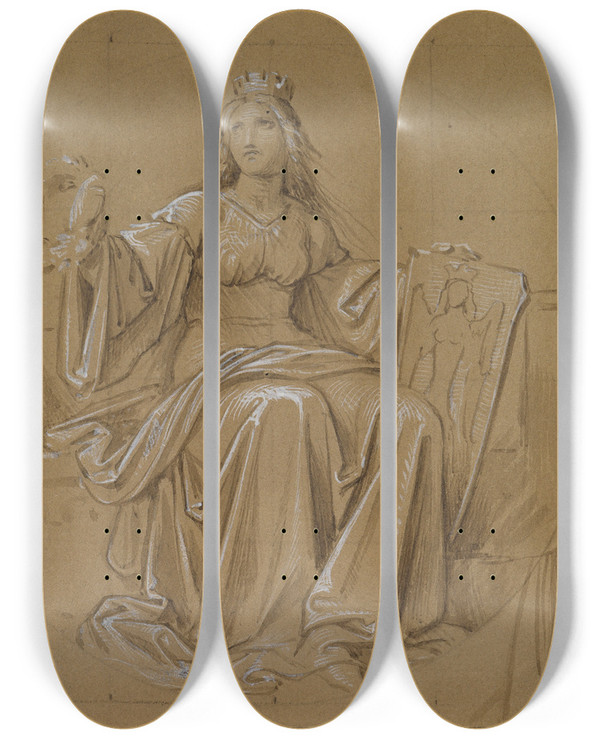 Triptych art skateboard deck of Moritz Von Schwind Allegorie Der Stadt Nrnberg by Moritz Von Schwind (1804-1871)