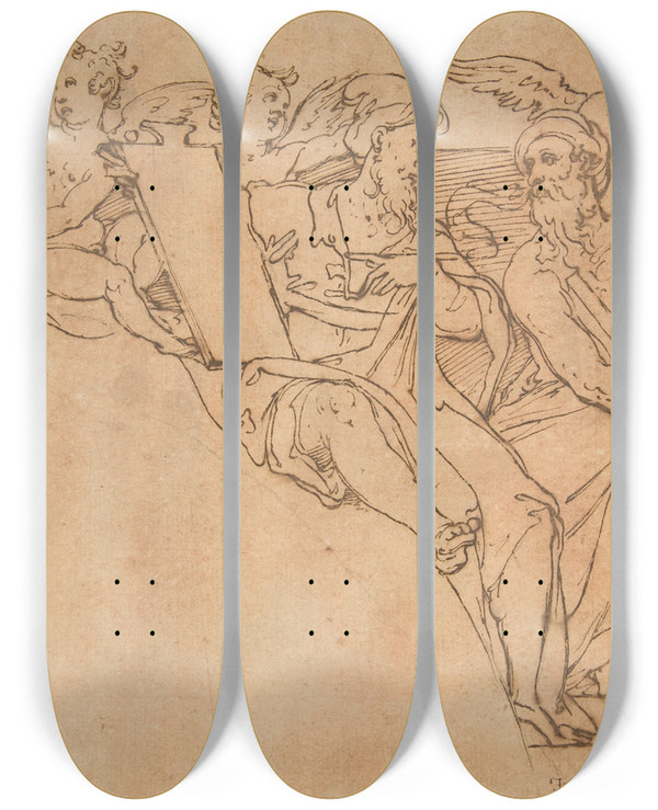 Triptych art skateboard deck of After Federico Zuccaro Decorative Group by After Federico Zuccaro (1541-1609)