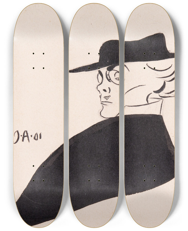 Triptych art skateboard deck of Ivar Arosenius Gerhard Henning Artist by Ivar Arosenius (1878-1909)