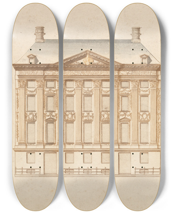Triptych art skateboard deck of Johann Teyler Front Elevation Facade by Johann Teyler (1648-1709)
