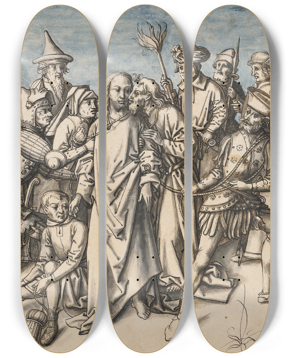 Triptych art skateboard deck of Circle Of Hans Holbein The Elder The Capture Of Christ by Circle Of Hans Holbein The Elder (1465-1524)