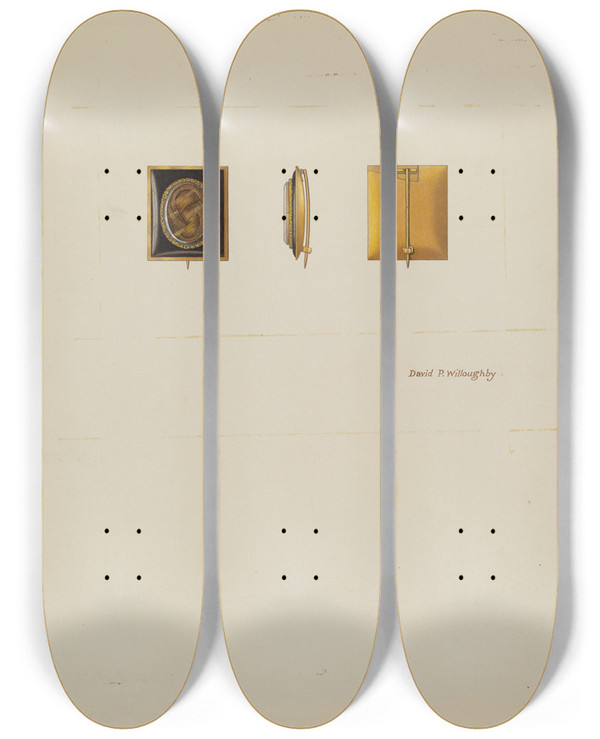 Triptych art skateboard deck of David P Willoughby Brooch by David P Willoughby