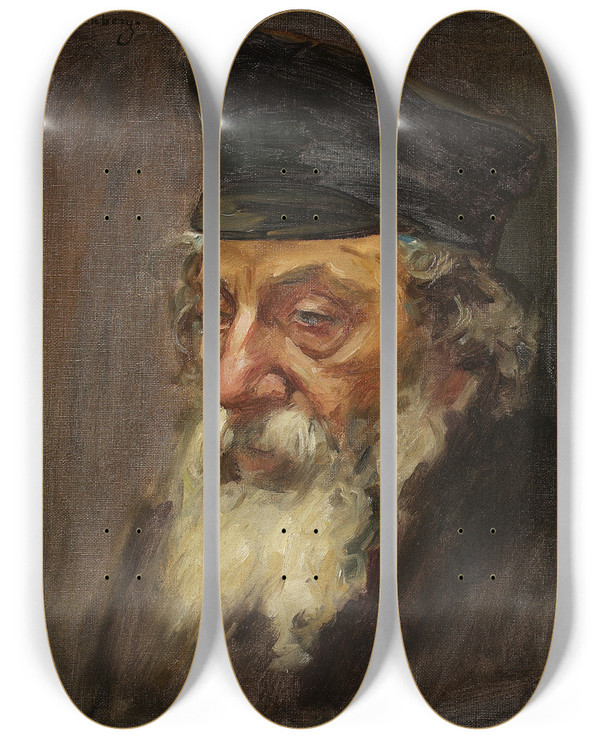 Triptych art skateboard deck of Samuel Hirszenberg Head Of A Jew by Samuel Hirszenberg (1865-1908)