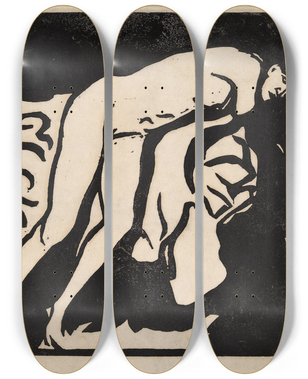 Triptych art skateboard deck of Ernst Ludwig Kirchner Nude Girl by Ernst Ludwig Kirchner (1880-1938)